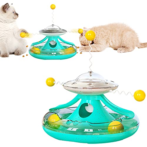 Petalum Spielzeug für Haustiere, Futterspender, interaktives Spielzeug, multifunktional, für Katzen, mit Drehtisch, Feder (Türkis) von Petalum