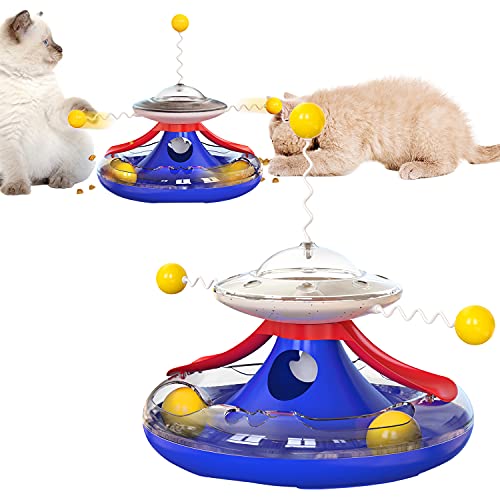 Petalum Spielzeug für Haustiere, Futterspender, interaktives Spielzeug, multifunktional, für Katzen, mit Drehtisch, Feder (dunkelblau) von Petalum