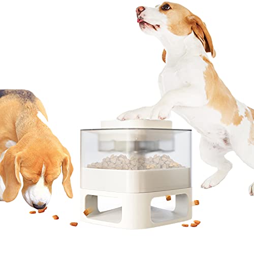 Petalum Spielzeug für Hunde, Futterspender, Trockenfutterspender, interaktiv, multifunktional, Futterbehälter mit transparentem Dachboden, Knopf (weiß) von Petalum