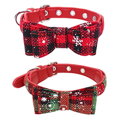 Petalum Weihnachten Hunde Verstellbares Halsband Haustiere Katze kleine Hunde Fliege Krawatte Halskette Hundehalsband Leder Weich Collars (2pcs Fliege Halsbänder, S Nackenumfang 24-33cm) von Petalum
