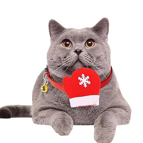 Petalum Weihnachtshalsband für Katzen und Hunde, 2 Stück, Haustierhalsband, mit Fliege, Santa Claus für kleine bis mittelgroße Größe (Einheitsgröße, Schneemann-Handschuh, grün) von Petalum