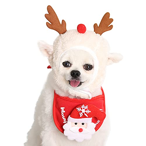 Petalum Weihnachtskostüm Haustier Bandana Weihnachtsmütze mit Lätzchen Weihnachten Zubehör Dekoration für Hunde Katze Rot von Petalum