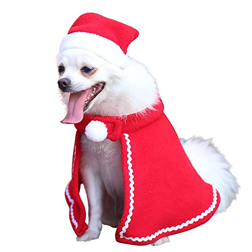 Petalum Weihnachtskostüm für Haustiere, Weihnachten, Verkleidung, Hunde, Katzen, Verkleidung, Hund, Katze, Mantel, Hut, Xmas, Tier, Cloak Cosplay (rot) von Petalum