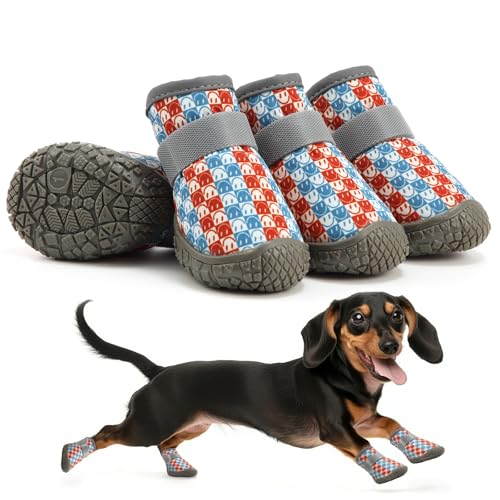 Petanims Kleine Hundeschuhe, atmungsaktive Welpenstiefel & Pfotenschutz für den Winter, Schnee, Sommer, heißer Gehweg, Hundeschuhe mit rutschfester Gummisohle für Hartholzböden, Orange, Größe 1 von Petanims