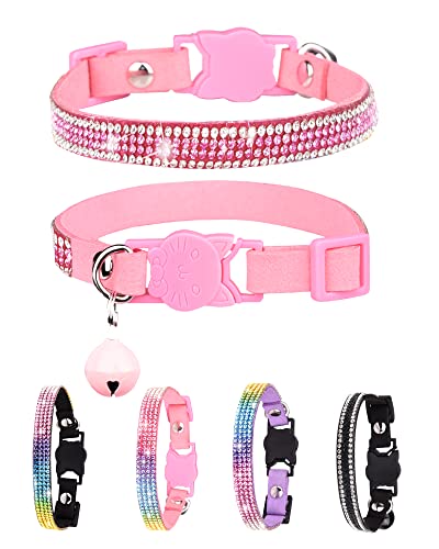 Petank Breakaway Halsbänder für Mädchen und Katzen, glitzerndes Kätzchenhalsband mit Glöckchen, niedliches Katzenhalsband mit Glöckchen, rosa Strass-Katzenhalsband (Rosa1) von Petank