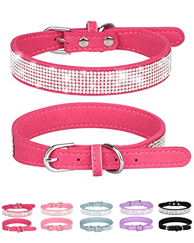 Petank Hundehalsband für kleine, mittelgroße und große Hunde, kleines Hundehalsband für Hündinnen, glitzerndes Mädchen Hundehalsbänder, rosa Hundehalsband, Strass Welpenhalsbänder (L, Rosenrot) von Petank