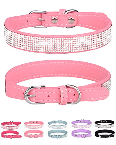 Petank Hundehalsband für kleine, mittelgroße und große Hunde, kleines Hundehalsband für Hündinnen, glitzerndes Mädchen Hundehalsbänder, rosa Hundehalsband, Strass Welpenhalsbänder (L, Rosa) von Petank