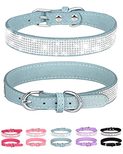 Petank Hundehalsband für kleine, mittelgroße und große Hunde, kleines Hundehalsband für Hündinnen, glitzerndes Mädchen Hundehalsbänder, rosa Hundehalsband, Strass Welpenhalsbänder (M, Hellblau) von Petank