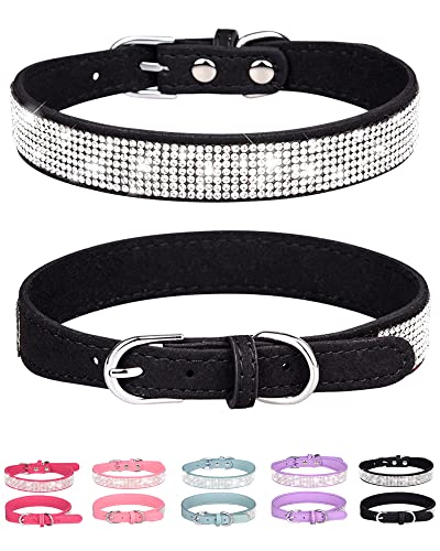 Petank Hundehalsband für kleine, mittelgroße und große Hunde, kleines Hundehalsband für Hündinnen, glitzerndes Mädchen Hundehalsbänder, rosa Hundehalsband, Strass Welpenhalsbänder (M, Schwarz) von Petank