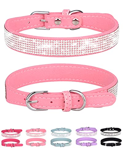 Petank Hundehalsband für kleine, mittelgroße und große Hunde, kleines Hundehalsband für Hündinnen, glitzerndes Mädchen Hundehalsbänder, rosa Hundehalsband, Strass Welpenhalsbänder (XS, Rosa) von Petank