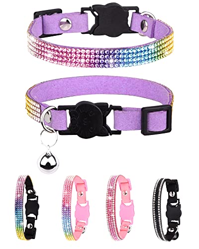 Petank Katzenhalsband aus Veloursleder, mit glitzernden Strasssteinen und Glöckchen, weich, verstellbar, sichere Öffnung, für kleine und mittelgroße Katzen, 19,1 - 32,5 cm, Violett Petank Katzenhalsband aus Veloursleder, mit glitzernden Strasssteinen und Glöckchen, weich, verstellbar, sichere Öffnung, für kleine und mittelgroße Katzen, 19,1 - 32,5 cm, Violett von Petank