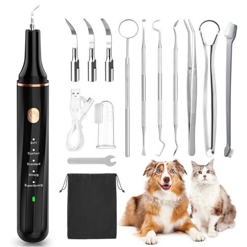 Petbank Zahnreiniger Ultraschall für Hund und Katze, Zahnreiniger für Haustiere, Zahnpflege Set, Zahnreinigung und Reinigungsset für Hunde Katze, 5 Reinigungsmodi, 4 Reinigungsköpfe von Petbank