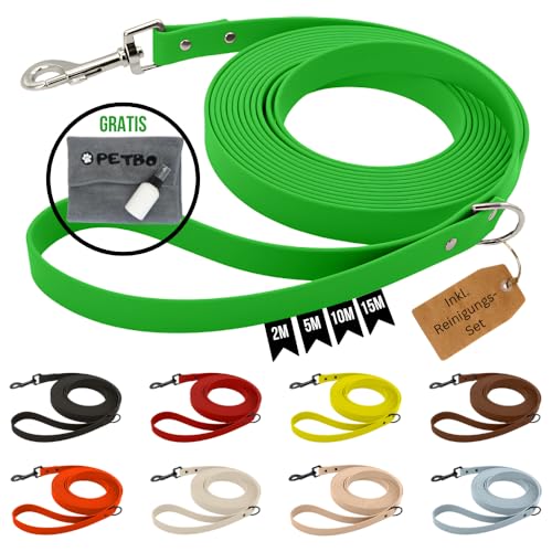 Original Biothane Schleppleine für kleine Hunde & große Hunde | 1m-15m | 19mm | Biothane Leine mit/ohne Schlaufe | Wasserabweisend & abwaschbar | Leinenfarbe & Metallfarbe individuell anpassbar von Petbo