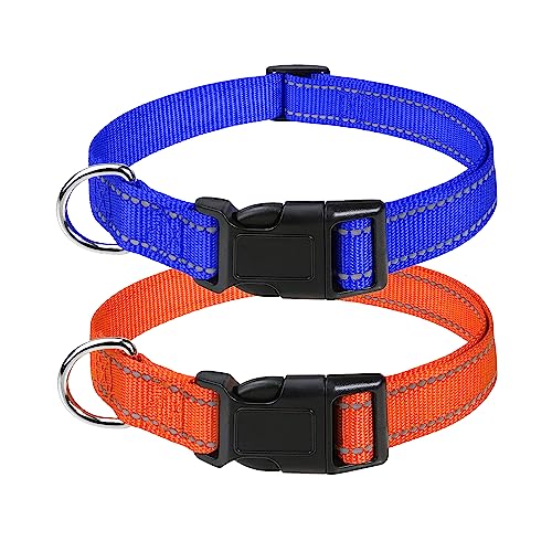 Petbuy 2xreflektierende Nylon-Hundehalsbänder, mit Schnellverschluss-Schnalle, verstellbare Sicherheits-Nylon-Halsbänder für kleine,30.5 cm, Marineblau-Orange) von Petbuy