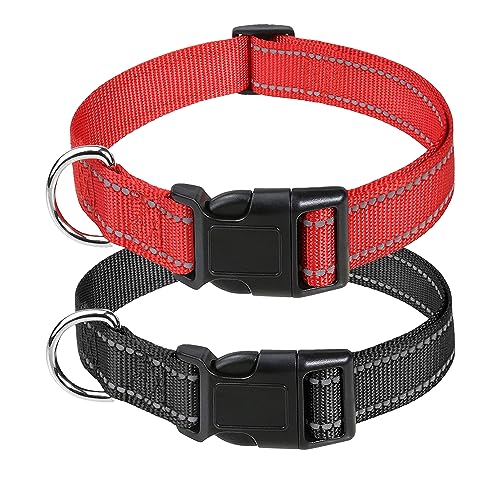 Petbuy 2xreflektierende Nylon-Hundehalsbänder, mit Schnellverschluss-Schnalle, verstellbare Sicherheits-Nylon-Halsbänder für kleine,50.8 cm, Schwarz/Rot) von Petbuy