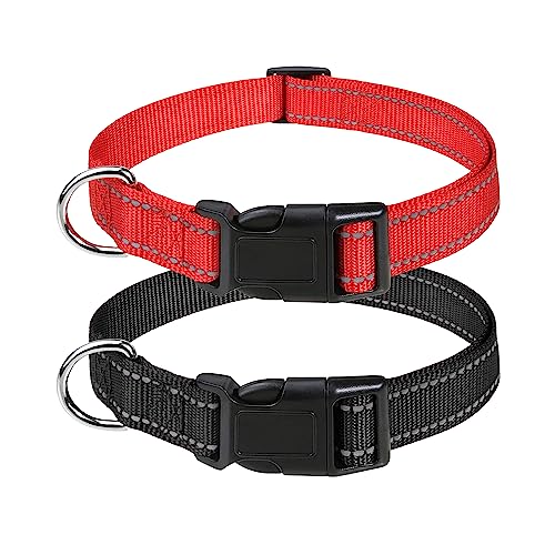 Petbuy Reflektierende Nylon-Hundehalsbänder, mit Schnellverschluss-Schnalle, verstellbare Sicherheits-Nylon-Halsbänder für kleine,30.5 cm, Schwarz/Rot) von Petbuy