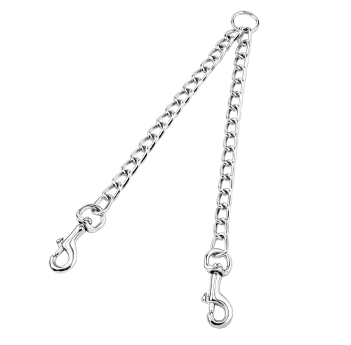 Doppelte Hundeleine, Kein Verheddern 360° drehbarer Doppelleine für 2 Hunde, Hochleistungs Stahl Kette Führen Wanderung Leine für Hunde Klein Mittlere und große Lauftraining (Silber-XS) von HAPPY HACHI