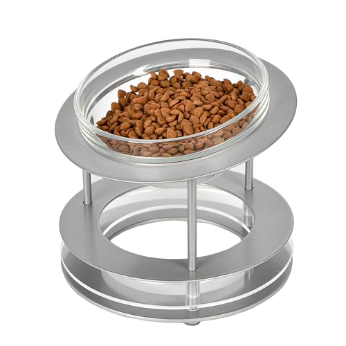 PETCOMO Katzenfutter-Glasnapf, erhöhter Katzennapf mit Stahlständer, geneigter Haustierfutter, Wasser-Futterstation, Schnurrhaar, für den Innenbereich, Futterstation für Katzen, kleine Hunde, von Petcomo