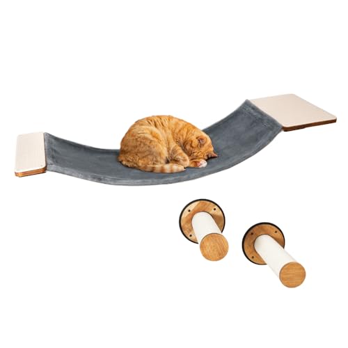 PETCOMO Katzenwandmöbel, Katzenhängematte Wandmontiertes Katzenregal mit 2 Stufen, Katzenkletterregale und Sitzstangen und Lounging mit Metallrahmen und Holzregal für gemütliche Erholung - MK2026B PETCOMO Katzenwandmöbel, Katzenhängematte Wandmontiertes Katzenregal mit 2 Stufen, Katzenkletterregale und Sitzstangen und Lounging mit Metallrahmen und Holzregal für gemütliche Erholung - MK2026B von Petcomo