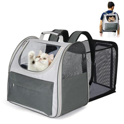 Petcozife Erweiterbar Katzenrucksack Hunderucksack, Katzentasche Faltbare, Haustier Rucksack für Große Katzen & Kleine Hunde bis 8 kg, Cat Backpack für Transport/Reisen/Camping von Petcozife