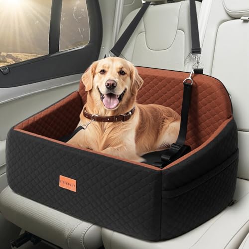Petcozife Hunde Autositz für Große & Mittlere Hunde, Hundesitz Auto Rückbank für Unter 25 KG oder 2 Kleine, Abnehmbar und Waschbar Hundeautositz mit Dickem Kissen, 2 Sicherheitsleinen (Schwarz+Braun) von Petcozife