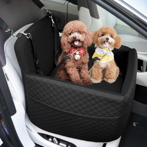 Petcozife Hunde Autositz für Kleine & Mittlere Hunde, Hundesitz Auto Rückbank für Unter 15 KG, Abnehmbar und Waschbar Hundeautositz mit Dickem Kissen, 2 Sicherheitsleinen (Schwarz) von Petcozife