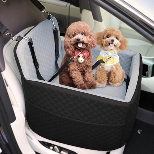 Petcozife Hunde Autositz für Kleine & Mittlere Hunde, Hundesitz Auto Rückbank für Unter 15 KG, Abnehmbar und Waschbar Hundeautositz mit Dickem Kissen, 2 Sicherheitsleinen (Schwarz+Grau) von Petcozife
