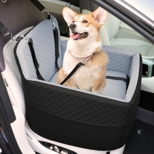Petcozife Hunde Autositz für Kleine & Mittlere Hunde, Hundesitz Auto Rückbank für Unter 15 KG, Abnehmbar und Waschbar Hundeautositz mit Dickem Kissen, 2 Sicherheitsleinen (Schwarz+Grau) von Petcozife