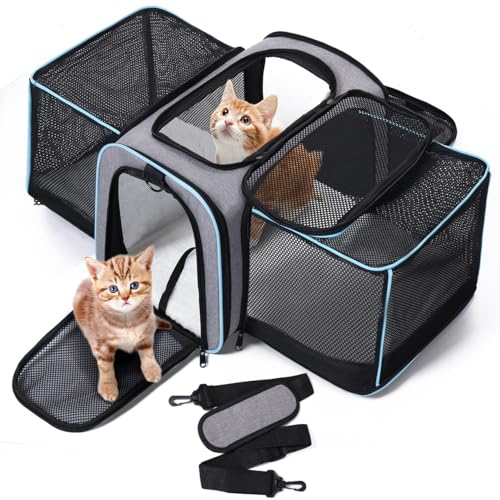 Petcozife Erweiterbar Transporttasche für Katzen/Hunde, Faltbar Transportbox Katzentasche Hundetasche, 47x29x29cm Katzentransporttasche Tragetasche für Haustiere - Bis 5,5 kg von Petcozife
