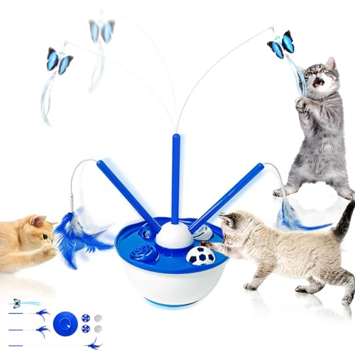 Katzenspielzeug 4 in 1 Wiederaufladbares interaktives Kätzchenspielzeug, automatisches selbstspielendes Katzenspielzeug für erwachsene Hauskatzen, Schmetterlingsstab, bewegliche Federn, Glockenbälle von Petcronies