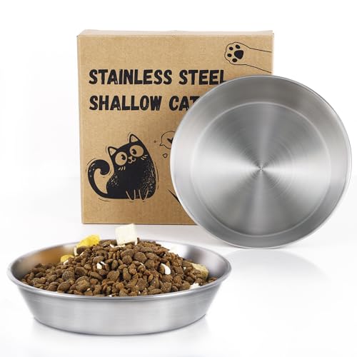 Petdream Breites Schnurrhaar-freundliches Katzenschüssel-Set, 15 cm, Edelstahl-Katzennäpfe, flacher Futternapf, für den Innenbereich, Nass- und Trockenfutter, um Ermüdung des Schnurrhaars zu von Petdream