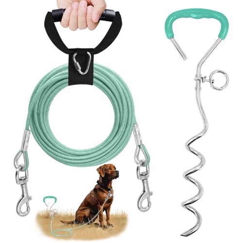 Reflektierendes Hundeleinen-Set für Hunde, kein Verheddern, strapazierfähig, 90 kg Pfahl und Kabel mit 360° drehbarem Clip, wasserdicht, bissfest, für Camping/Hof, Grün Reflektierendes Hundeleinen-Set für Hunde, kein Verheddern, strapazierfähig, 90 kg Pfahl und Kabel mit 360° drehbarem Clip, wasserdicht, bissfest, für Camping/Hof, Grün von Petdream