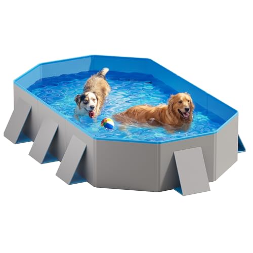 Peteast Foldable Dog Pool mit robusten runden Design, Durable 82" Lx46 Bx12 D Extra große tragbare Pet Bathtub mit verstärkten Seitenwänden für Stabilität (Blue & Grau) von Peteast