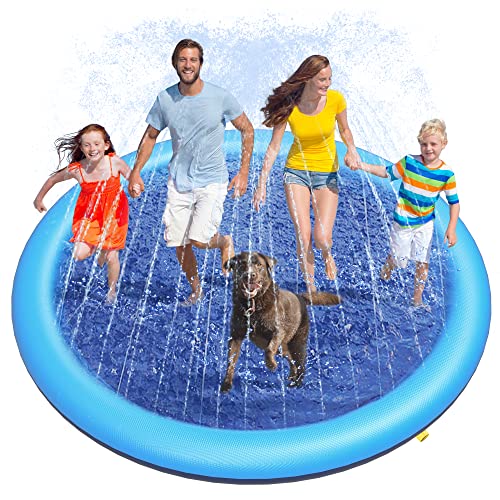 Peteast Hundepool für Große & Kleine Hunde & Kinder 87" Faltbarer Splash Sprinkler Pad, 0.58mm Verdickt Anti-Rutsch Hunde Wasserspielzeug, Umweltfreundlich Langlebig Planschbecken Hund von Peteast