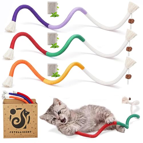 Petelligent Gebogenes Katzenseilspielzeug, Haustier-Kauspielzeug, interaktives Tease-Spielzeug für Katzen und Kätzchen, bissfestes Spielzeug, Baumwollseil Kätzchenspielzeug für Zahnpflege und Petelligent Gebogenes Katzenseilspielzeug, Haustier-Kauspielzeug, interaktives Tease-Spielzeug für Katzen und Kätzchen, bissfestes Spielzeug, Baumwollseil Kätzchenspielzeug für Zahnpflege und von Petelligent