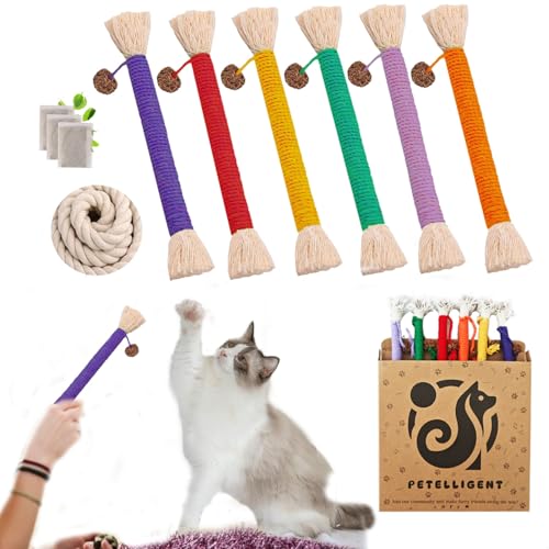 Petelligent Gebogenes Katzenseilspielzeug, Haustier-Kauspielzeug, interaktives Tease-Spielzeug für Katzen und Kätzchen, bissfestes Spielzeug, Baumwollseil Kätzchenspielzeug für Zahnpflege und Petelligent Gebogenes Katzenseilspielzeug, Haustier-Kauspielzeug, interaktives Tease-Spielzeug für Katzen und Kätzchen, bissfestes Spielzeug, Baumwollseil Kätzchenspielzeug für Zahnpflege und von Petelligent