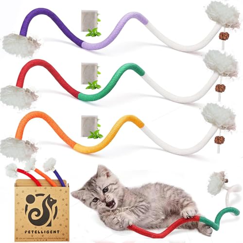 Petelligent Gebogenes Katzenseilspielzeug, Kauspielzeug für Haustiere, interaktives Spielzeug für Kätzchen, bissfestes Spielzeug, Baumwollseil, Kätzchenspielzeug für Zahnpflege und Stressabbau, 3 Petelligent Gebogenes Katzenseilspielzeug, Kauspielzeug für Haustiere, interaktives Spielzeug für Kätzchen, bissfestes Spielzeug, Baumwollseil, Kätzchenspielzeug für Zahnpflege und Stressabbau, 3 von Petelligent