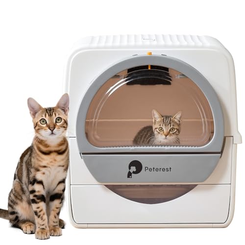 Peterest Halbautomatische Katzentoilette, groß, halbautomatisch, Mega-Kapazität, Geruchskontrolle, für mikrokristalline Katzentoilette, leicht zu reinigen, weiße Katzentoilette mit hoher Kapazität mit von Peterest