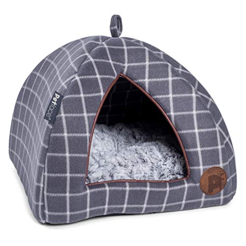 Petface Graues Iglu-Körbchen aus Fleece mit Karos Petface Graues Iglu-Körbchen aus Fleece mit Karos von Petface