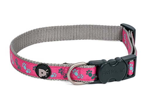 Petface Hundehalsband rosa mit hellbrau und grauem Pfotendruck von Petface