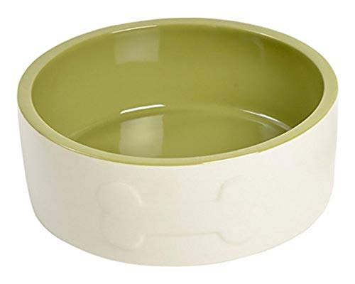 Petface Keramik-Hundefutternapf mit Knochenrelief, cremefarben / grün von Petface