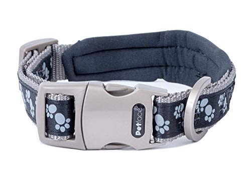 Petface Signature - Gefüttertes Hundehalsband, schwarz mit grauem Pfotendruck, M von Petface