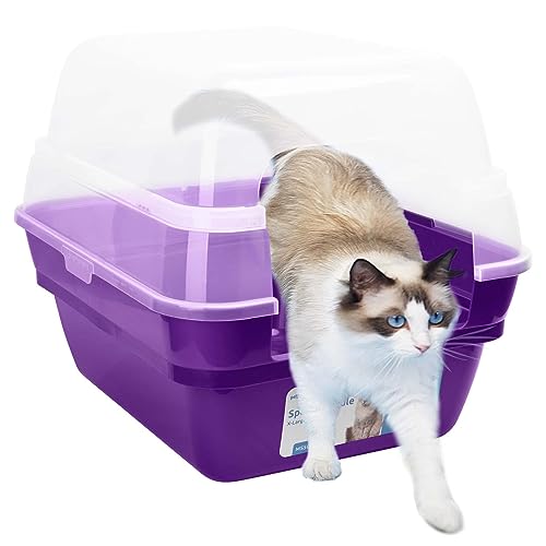 Petfamily Katzentoilette, große faltbare Jumbo-Katzentoilette mit Kapuze und transparentem Deckel (Lila) von Petfamily