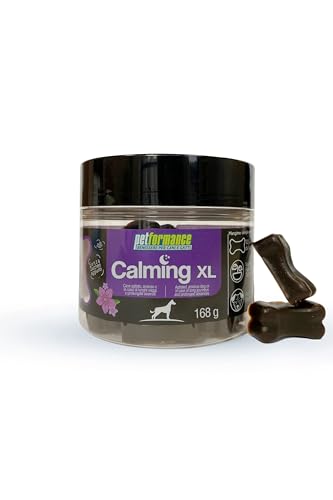 Calming XL für mittelgroße Hunde - 100% natürliches beruhigendes Nahrungsergänzungsmittel für Hunde ohne Gegenanzeigen - 12 Gelees in Knochenform zum Kauen von Petformance