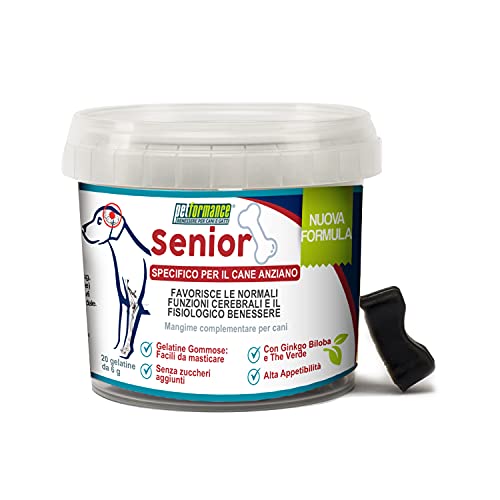 PETFORMANCE BENESSERE PER CANI E GATTI Senior – Ergänzungsfuttermittel für Hunde aus gummiartigen Gelatinen – hohe Anfälligkeit, ohne Zuckerzusatz – 1 Dose mit 20 Gelees von Petformance