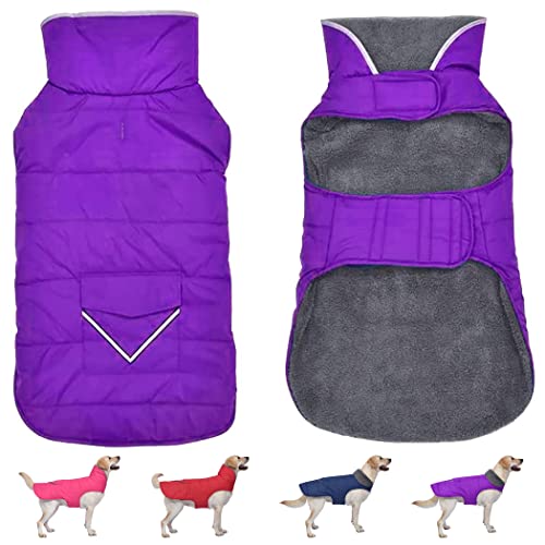 Hund Wintermantel, Hundejacke mit Tasche und Reflektierendem Streifen, Welpenkleidung Warme Haustier Winterweste für Kleine Mittlere Extra Große Hunde Haustier (Lila, XS) von Petglad