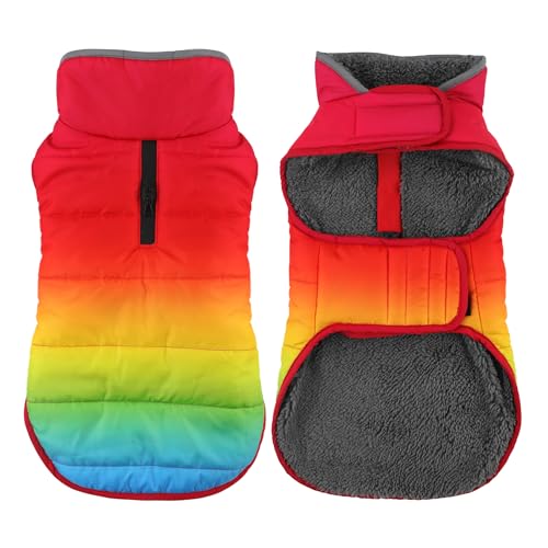 Petglad Hunde-Wintermantel, wasserdichte Hundejacke mit Loch für die Leine, reflektierend, warm, winddichte Fleece-Weste für kleine, mittelgroße und große Hunde, Regenbogen, XS Petglad Hunde-Wintermantel, wasserdichte Hundejacke mit Loch für die Leine, reflektierend, warm, winddichte Fleece-Weste für kleine, mittelgroße und große Hunde, Regenbogen, XS von Petglad
