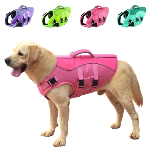 Petglad Hundeschwimmweste, Haustier-Schwimmweste mit Rettungsgriff zum Schwimmen, Bootfahren, verstellbare reflektierende Schwimmweste für kleine Meium große Hunde - Rosa, XS von Petglad