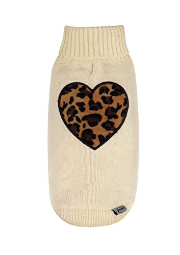 Record Posh XXXS 15 cm Pullover Hundemantel Beige Herz Leopard von Petgnam