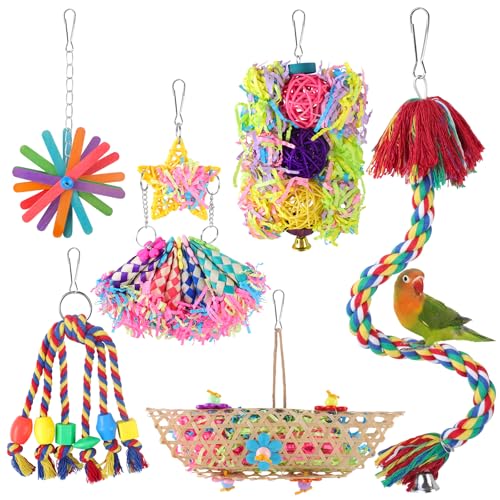 Pethee 6 Stück Vogelspielzeug, buntes Vogelkauen Wellensittich-Spielzeug, papageienspielzeug, Vogel Zerkleinerungsspielzeug Käfig-Hängespielzeug für Sittiche Nymphensittiche Conures Unzertrennliche Pethee 6 Stück Vogelspielzeug, buntes Vogelkauen Wellensittich-Spielzeug, papageienspielzeug, Vogel Zerkleinerungsspielzeug Käfig-Hängespielzeug für Sittiche Nymphensittiche Conures Unzertrennliche von Pethee